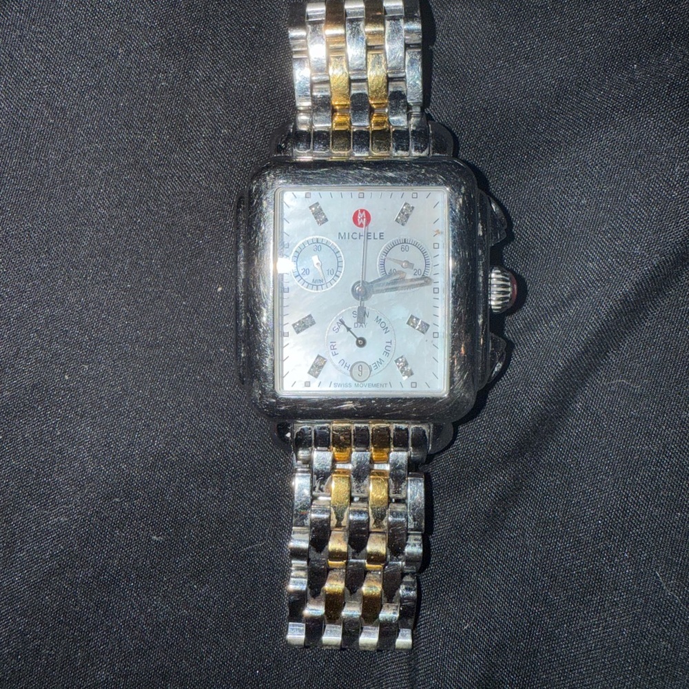 Michele Silver and Gold Square Dial Watch